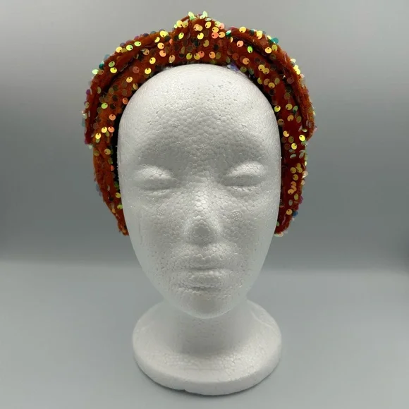 Lele Sadoughi Orange Sequin Knotted Headband - Picture 9 of 16